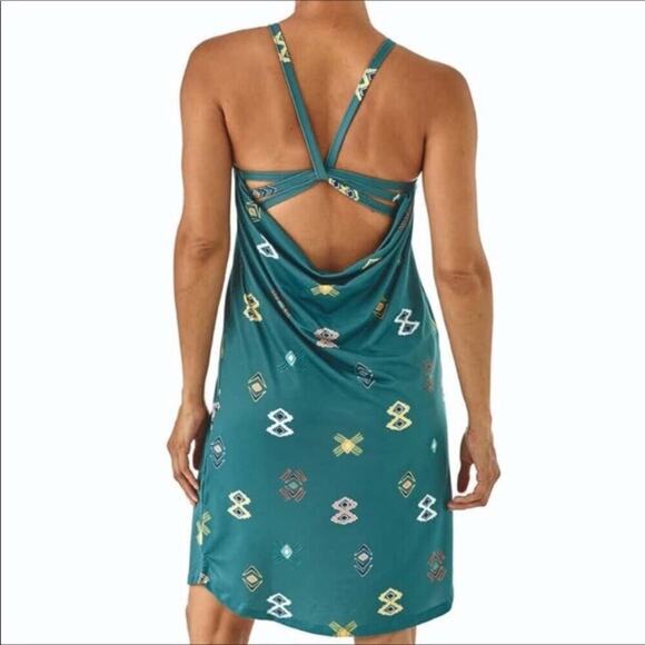 Patagonia spaced out tasmanian teal dress size xs aztec pattern built in bra - Picture 3 of 11